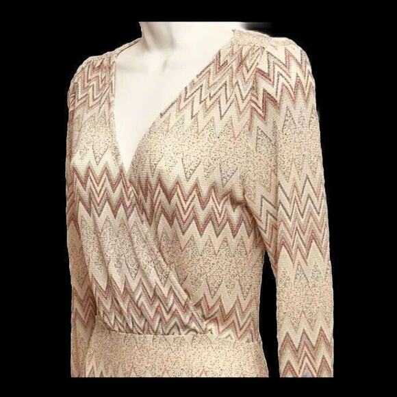 VTG Long Bodycon Womens M Ivory V-neck Sparkle Stripe Evening Gown Va Va Voom US - Picture 2 of 10